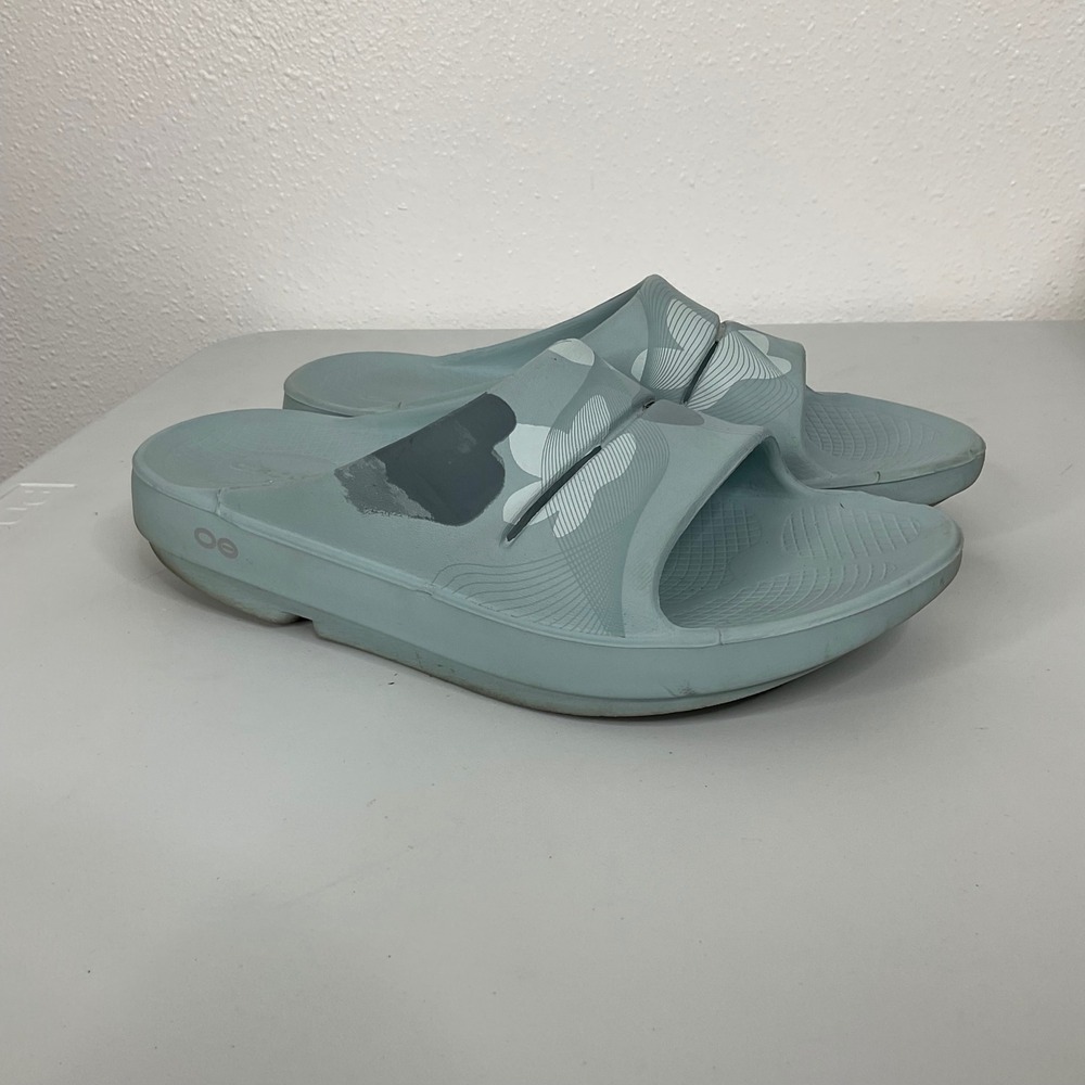 OOFOS OOahh Sport Flex Recovery Slides Blue Camo Mens 6 Womens 8 EU 39 Sandals